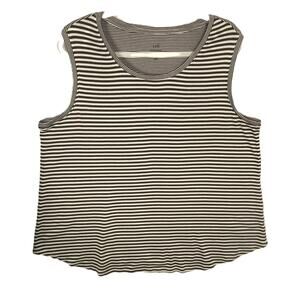 J JILL 2X Pima Cotton Tank Brown White Striped Sleeveless‎ Preppy Tunic Top